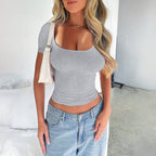 Women's Form-Fitting Short-Sleeve Shirt with Round Neckline