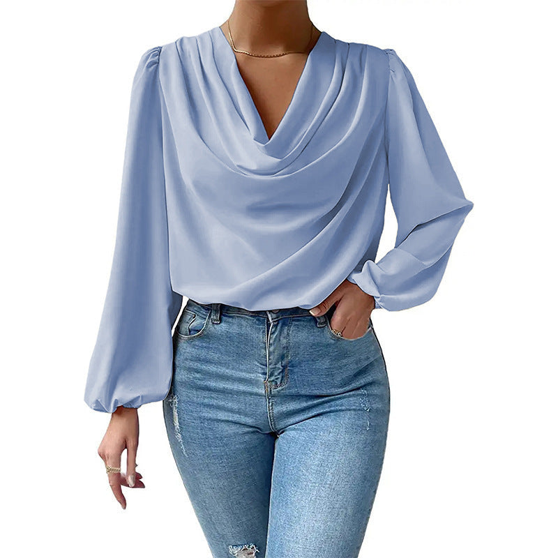 Elegant Blouse with Asymmetric Neckline and Long Sleeves