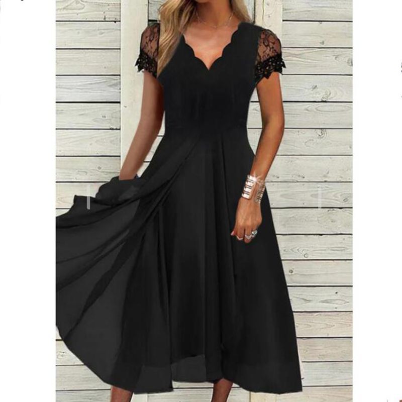 Elegant Cocktail Dress with Lace Sleeves and A-Line Cut