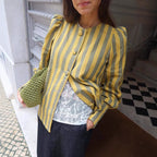 Women's Long Sleeve Striped Blouse with Puff Sleeves