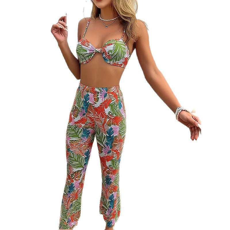 Women's Pencil Pants Set with Floral Top