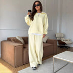 Women's Half-Zip Lounge Set with Hoodie and Wide-Leg Pants