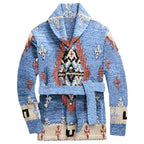 Women's Cozy Knit Coat with Decorative Pattern and Belt