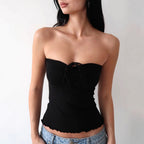Women's Bandeau Top with Delicate Ruffle Details and Adjustable Straps