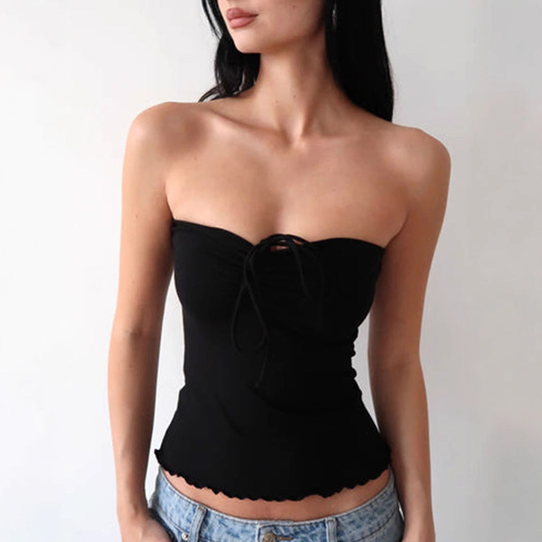 Women's Bandeau Top with Delicate Ruffle Details and Adjustable Straps