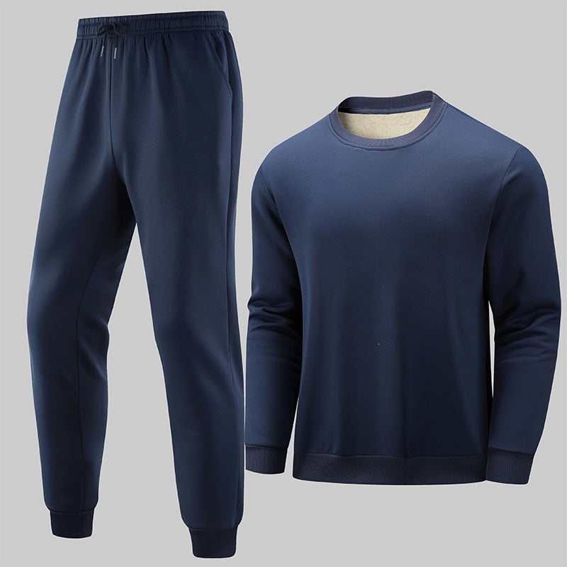 Men's Thermo Fleece Lounge Set with Crew Neck Sweater & Tapered Jogging Pants
