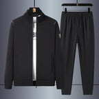 Men's casual sports training set with stand-up collar zip jacket and elastic drawstring jogging pants
