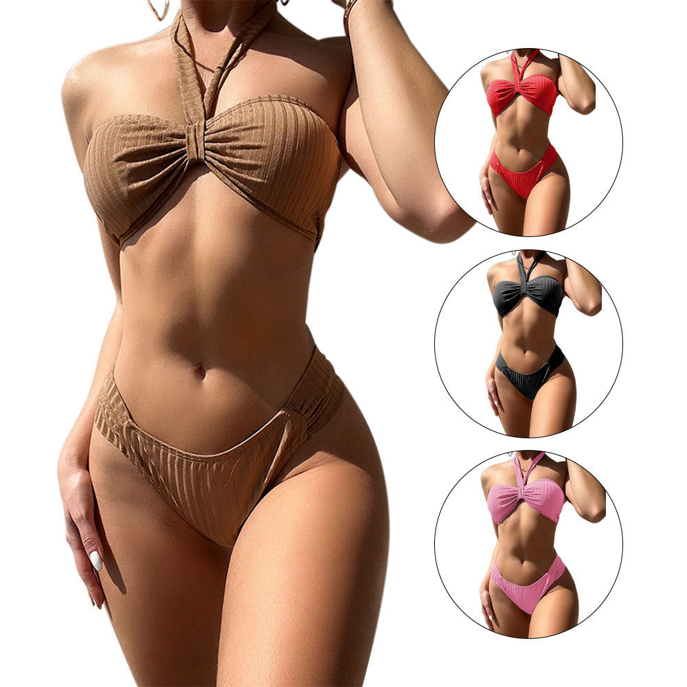 Women's Bandeau Bikini with Wrap Design and Adjustable Straps