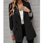 Elegant Double-Breasted Blazer with Plaid Detail