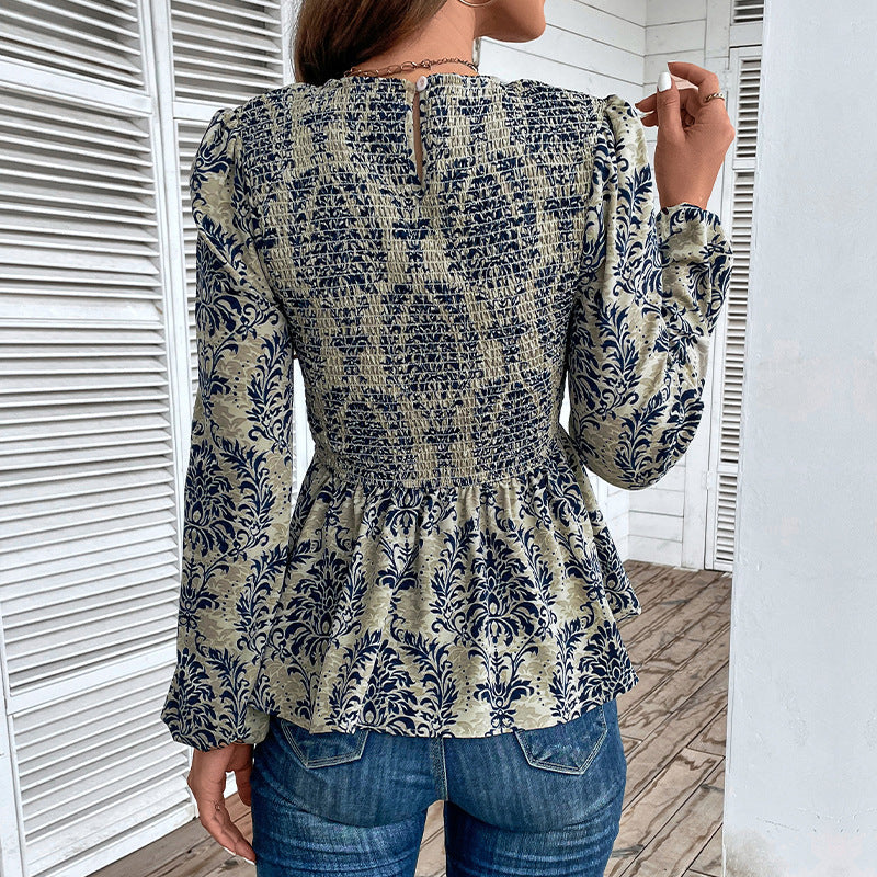 Elegant Floral Puff Sleeve Blouse