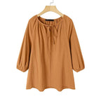 Women's Blouse with Elegant Round Neck and Puff Sleeves