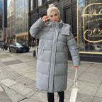 Women's Long-Sleeve Puffer Coat with Insulated Lining and Adjustable Hood