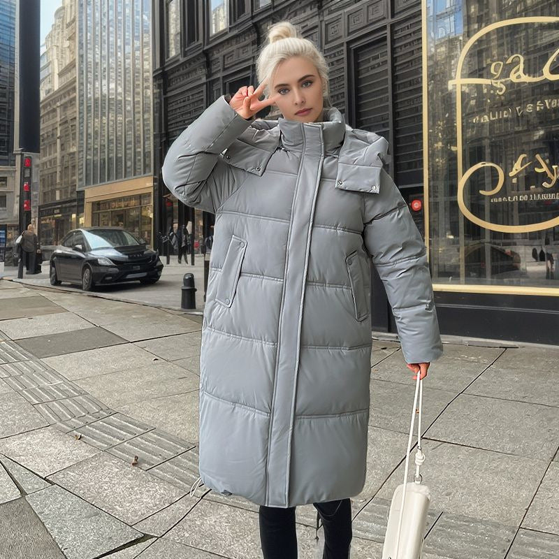 Women's Long-Sleeve Puffer Coat with Insulated Lining and Adjustable Hood