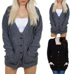 Women's Chunky Knit Cardigan with V-Neck and Pockets
