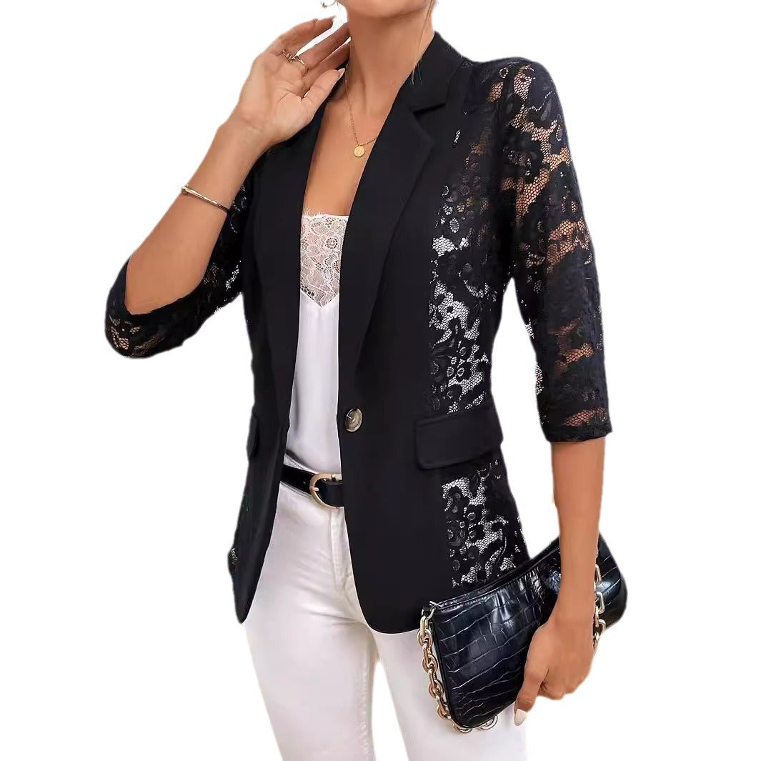 Women's Elegant Lace Blazer with Sheer Sleeves
