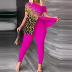 One-Sided Off-Shoulder Animal Print Jumpsuit