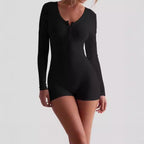 Women's Form-Fitting Long-Sleeve Ribbed Jumpsuit