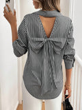 Women's Long Sleeve Striped Blouse with Back Detail