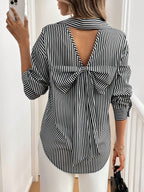 Women's Long Sleeve Striped Blouse with Back Detail