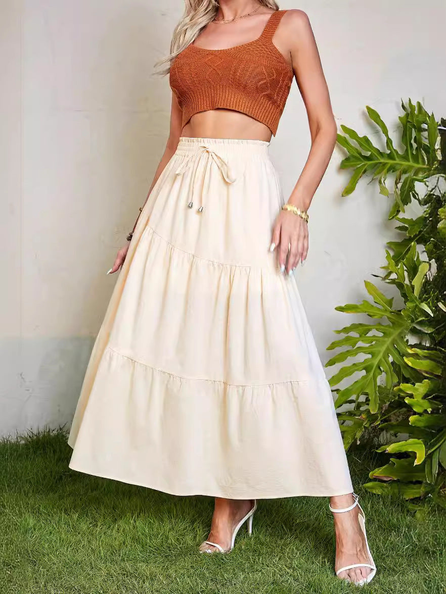 Women's Long Skirt with Swinging Ruffles and Elastic Waistband