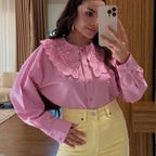 Women's Elegant Floral Embroidered Button-Down Blouse