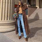 Women's Long Vegan Leather Coat with Distinctive Flaps