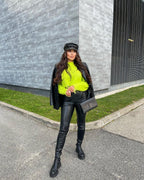 Women's Chunky Knit Sweater with Fringed Hem and High Collar