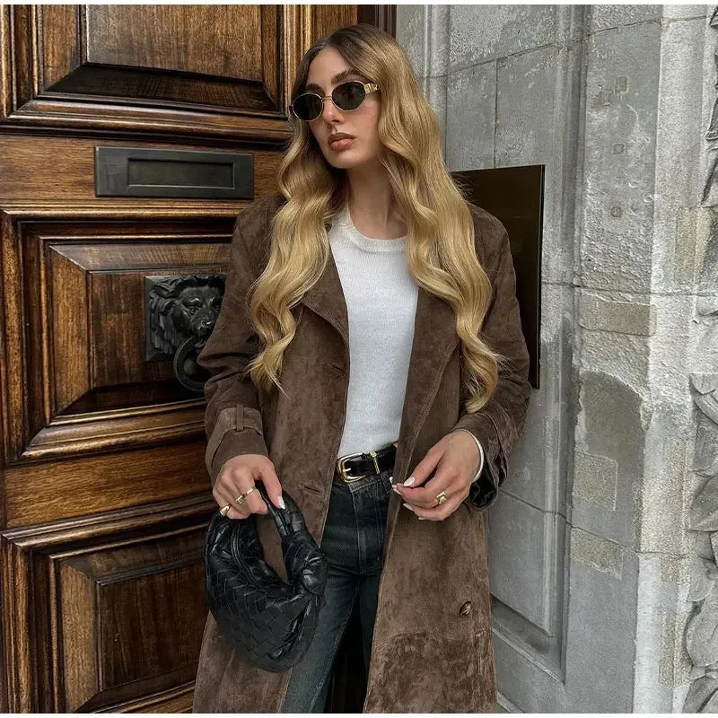 Women's Fashionable Suede Trench Coat