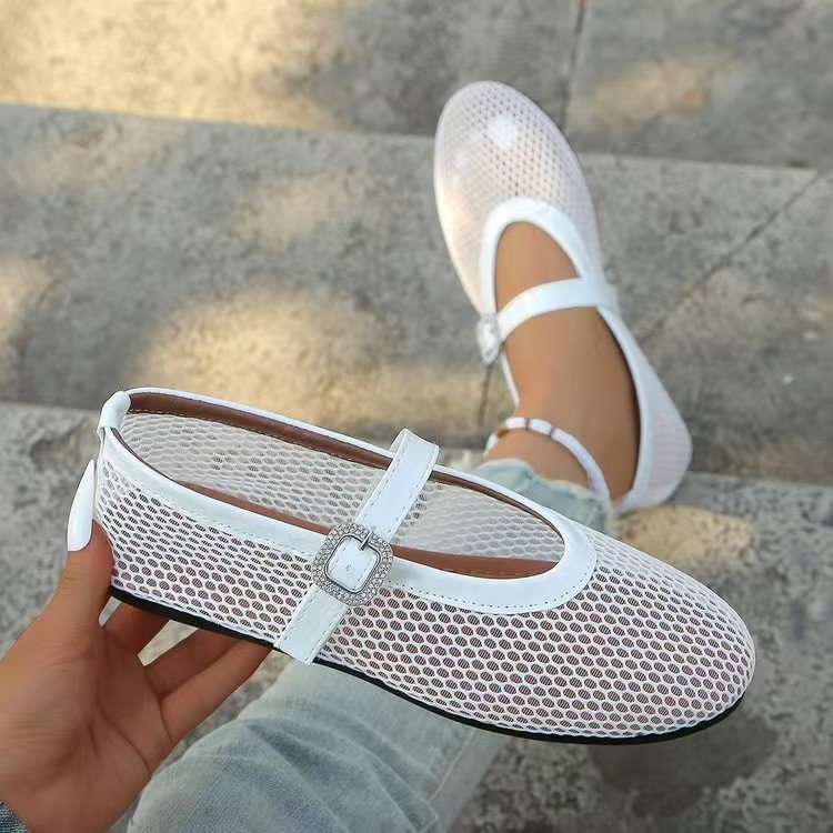 Women's Ballet Flats with Mesh Design and Chain Appliqué