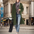 Women's Long Knit Coat with Casual Fit and Ribbed Design