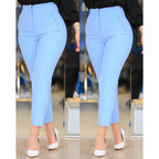 Women's High-Waisted Slimming Pants with Decorative Stitching