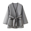 Women's Elegant Wrap Jacket with Pockets