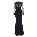 Elegant Evening Dress with Lace Inserts and Wrap Design