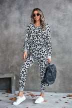 Women's Leopard Print Jogging Suit with Wide Waistband