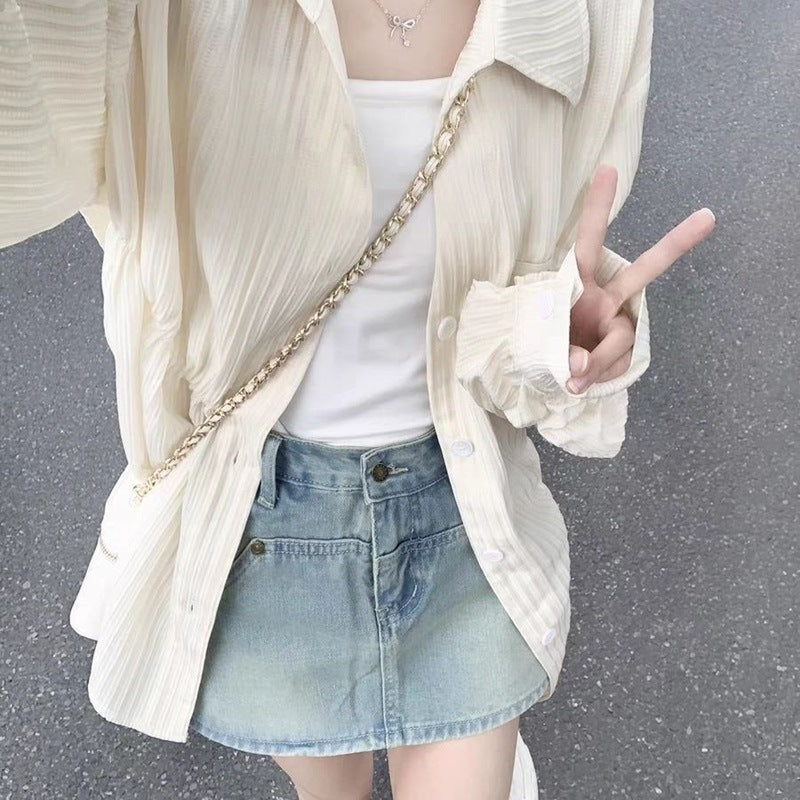 Women's Casual Long-Sleeve Blouse with Textured Fabric
