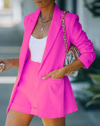 Women's Fitted Long Blazer and High-Waist Shorts Set