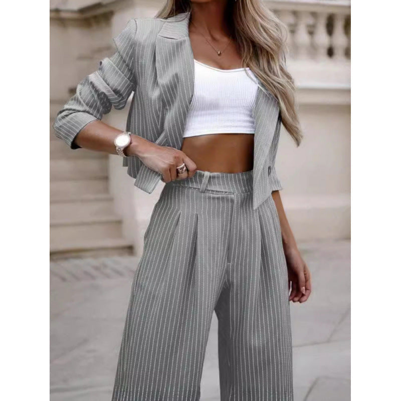 Women's Fashionable Plaid Blazer with Matching Soft Trousers