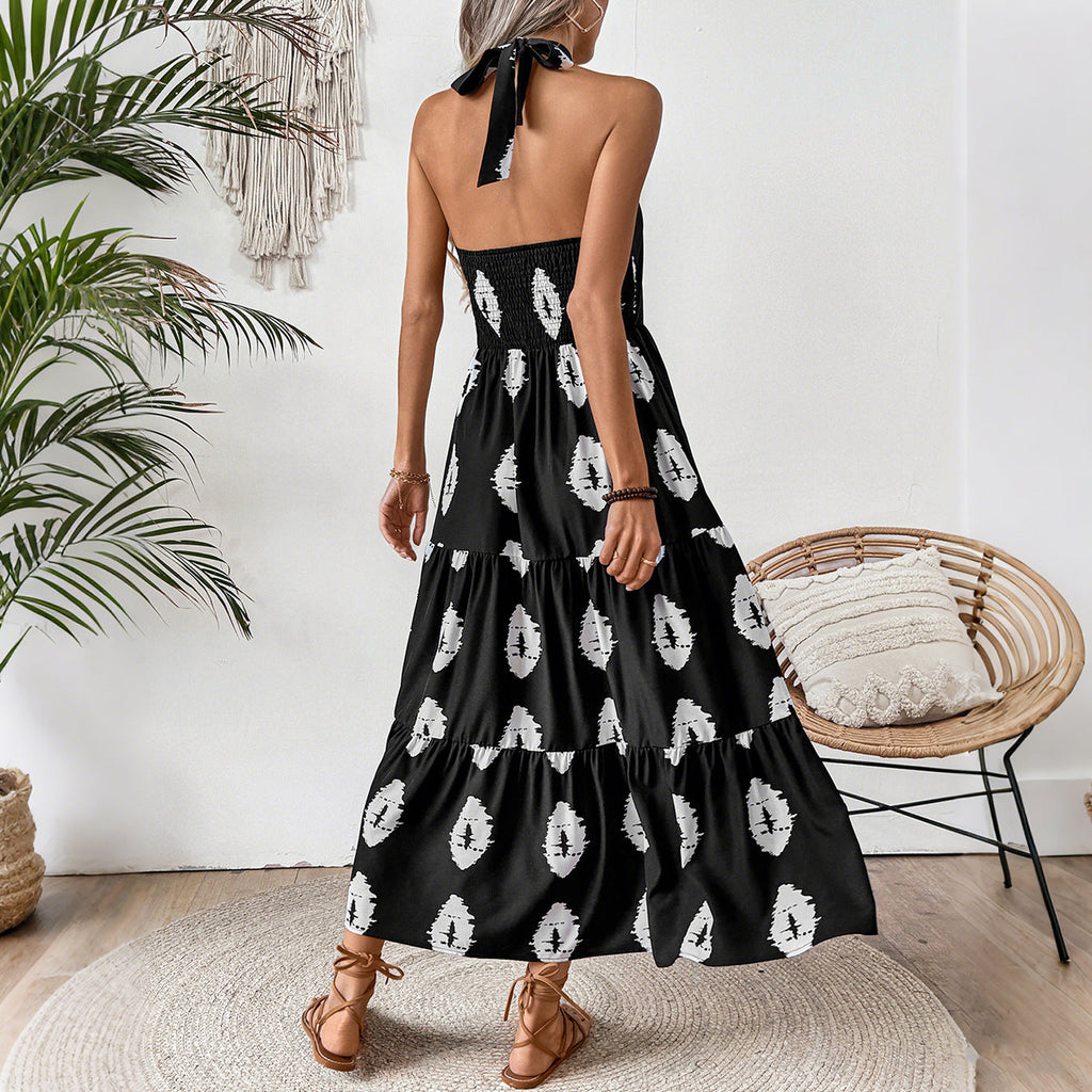 Women's Boho Maxi Dress with Asymmetrical Straps