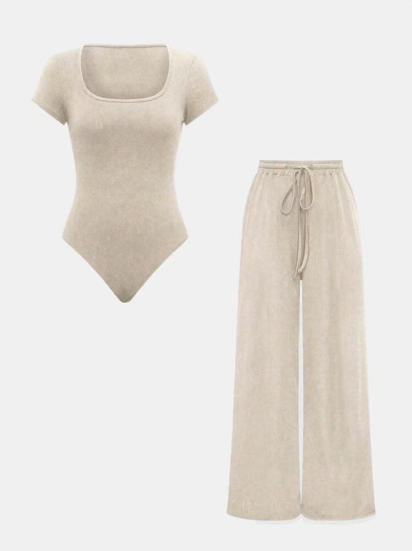 Casual Short-Sleeve Wide-Leg Jumpsuit