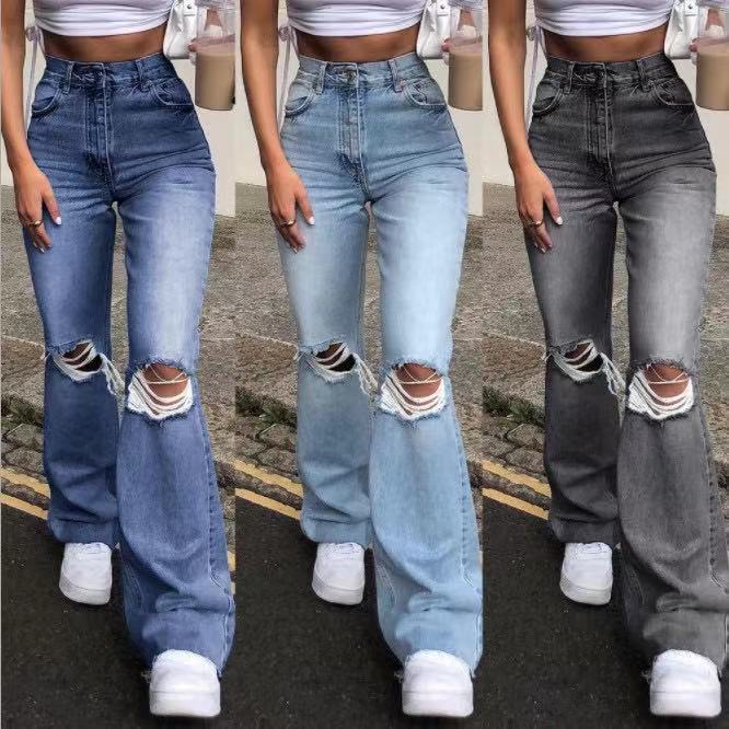 Women's Flared Jeans with Distressed Design