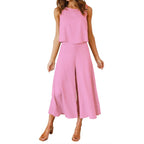 Women's Airy Two-Piece Set with Sleeveless Top and Flowy Wide-Leg Pants