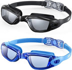 Swim goggles with adjustable head strap and anti-fog technology