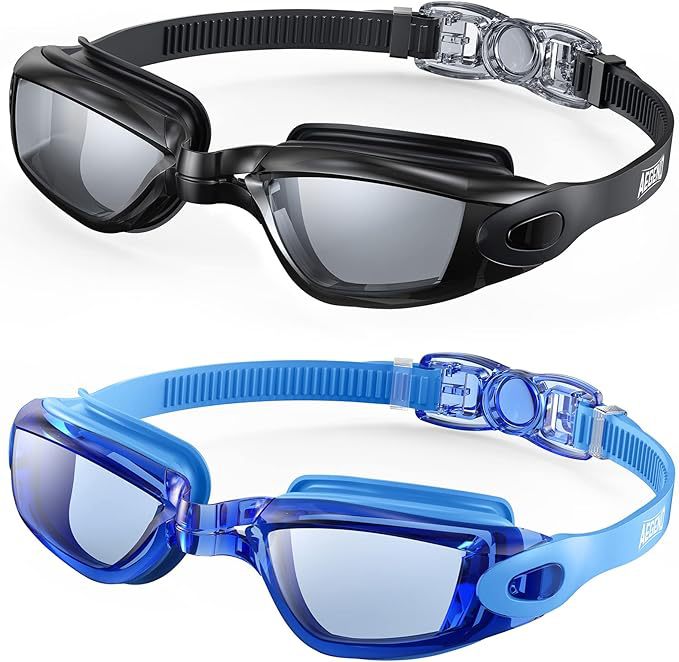 Swim goggles with adjustable head strap and anti-fog technology