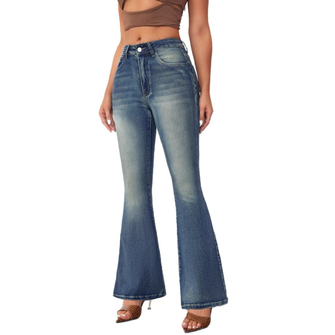 Women's Vintage-Style Flared Jeans with High Waist and Washes