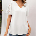 Women's Blouse with Lace Accents and V-Neck