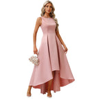 Women's Asymmetric Satin Evening Dress with Draping