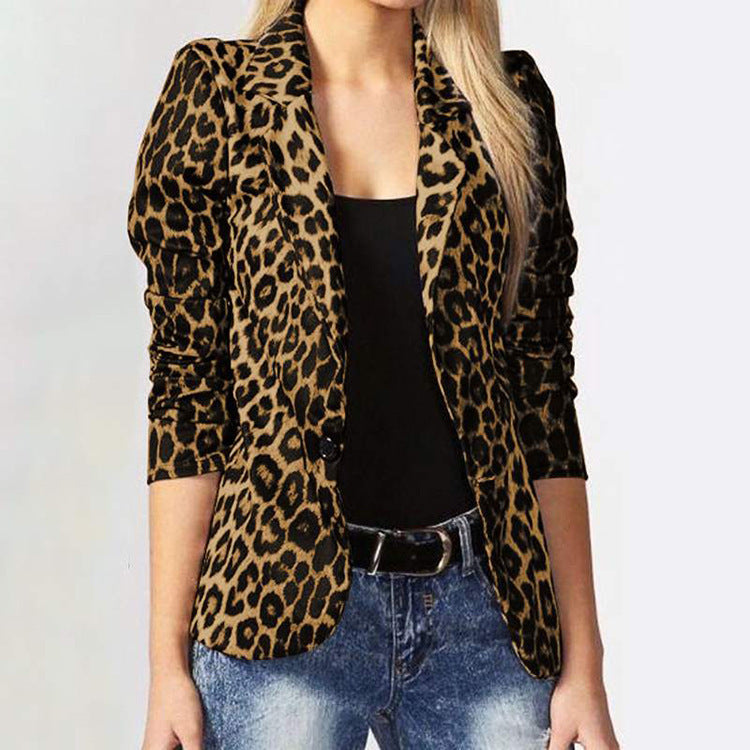 Women's Elegant Leopard Print Blazer Jacket with Tailored Fit