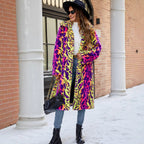 Women's Fluffy Faux Fur Coat in Bold Animal Print Mix