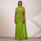 Floor-Length Wrap Dress with Draping