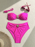 Women's Bandeau Bikini with Elegant Shell Detail and High-Leg Cut